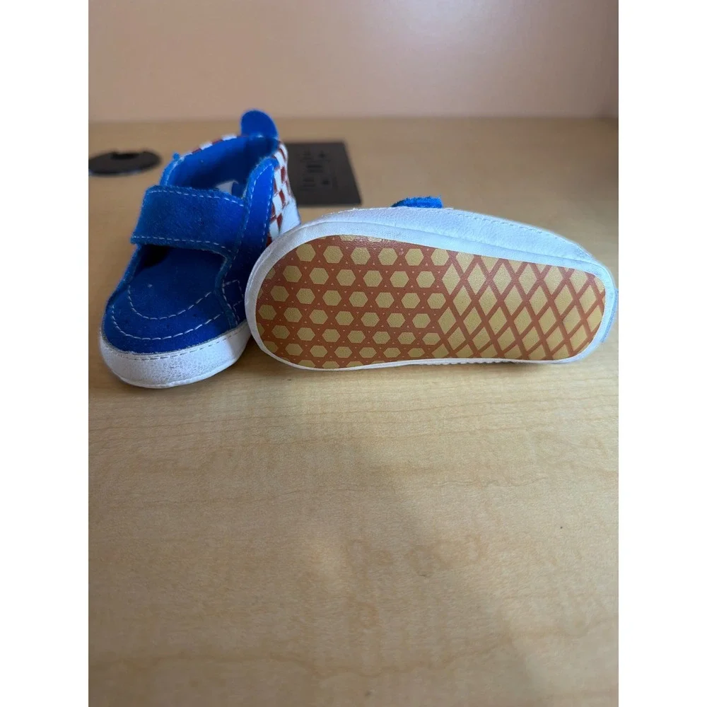 Vans Sk8-Hi Crib Infant Shoes Size 4 Blue Red Checkerboard High Top Sneakers